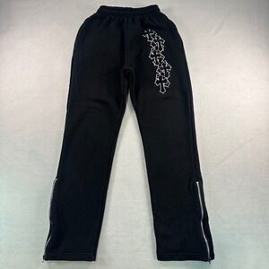 Section 8 Black Cross Embroidered Zipper Flare Sweatpants Joggers Mens Small